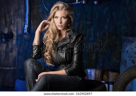 Stunning Blonde Woman Black Leather Jacket Stock Photo Shutterstock