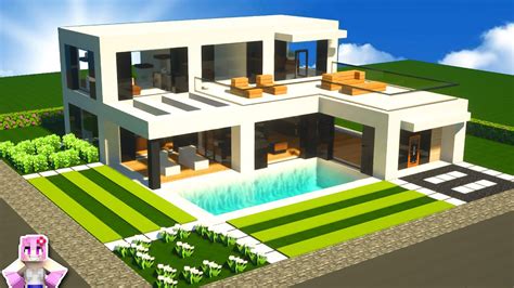 Casa Moderna En Esquina Con Piscina Fácil De Minecraft 56 Tutorial