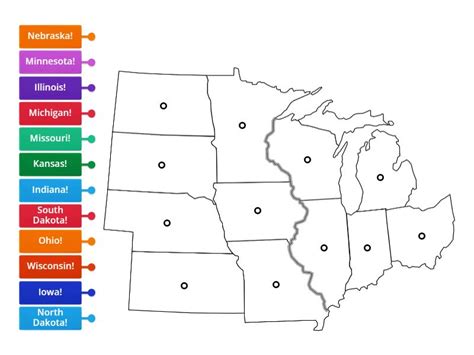 Midwest Region Practice - Where in the USA? - Labelled diagram