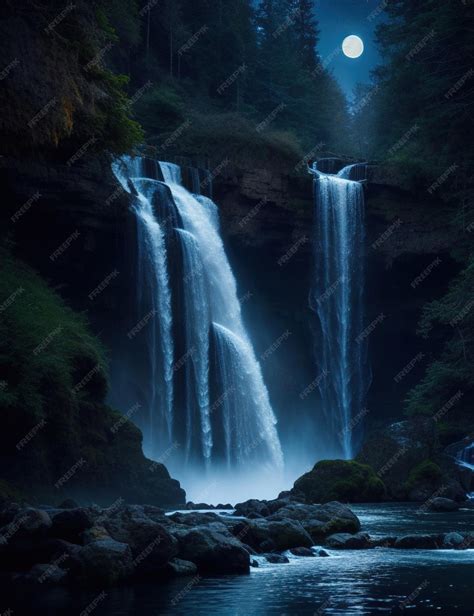 Premium Photo | Beautiful Waterfalls landscape at night