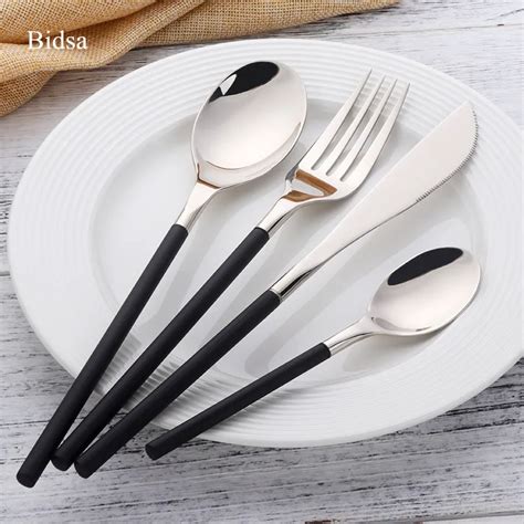 Aliexpress Buy Pcs Black Cutlery Set Stainless Steel Blue