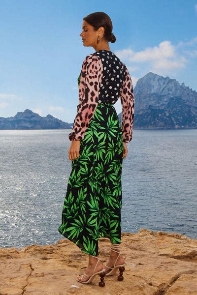 Jagger Maxi Wrap Dress In Tropic Green On Black Mix Dancing Leopard