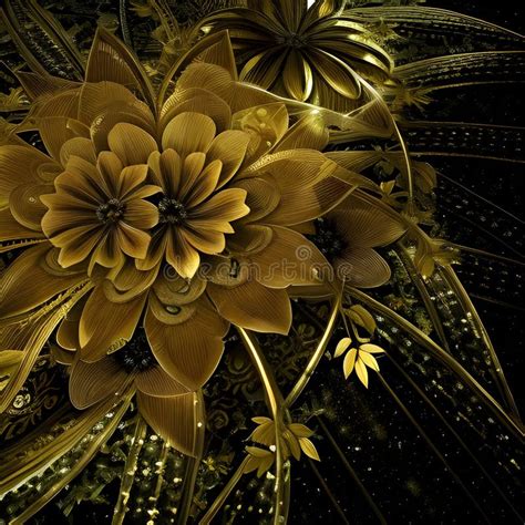 Golden Flowers, Generated by AI Stock Illustration - Illustration of ...