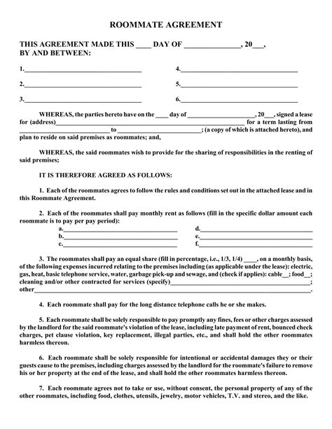 Roommate Agreement Form ≡ Fill Out Printable Pdf Forms Online