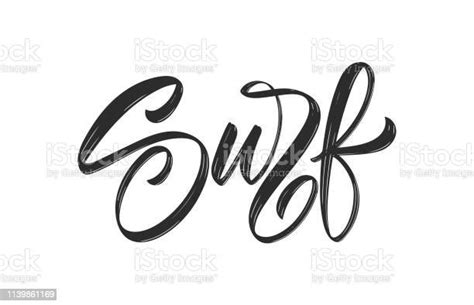 Handwritten Brush Type Lettering Of Surf On White Background Stock