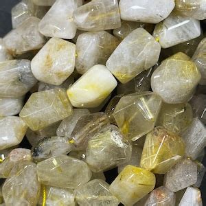 Natural Gold Rutilated Quartz Gemstone Bead Faceted Freeform Nugget