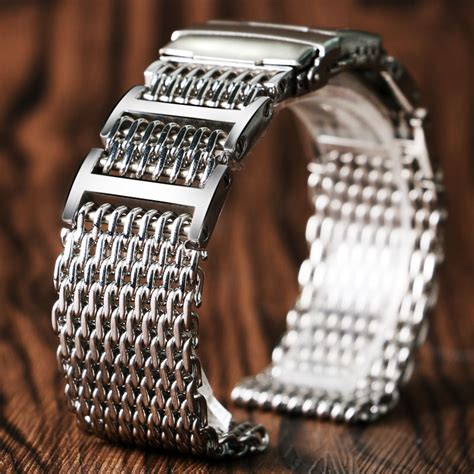 Mm Silver Stainless Steel Bracelet Shark Mesh Watch Band Wrist