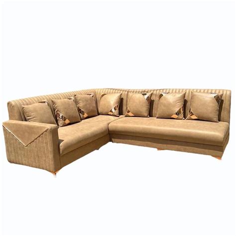 Wooden Leather 7 Seater Brown L Shape Sofa Set Without Lounger At Rs