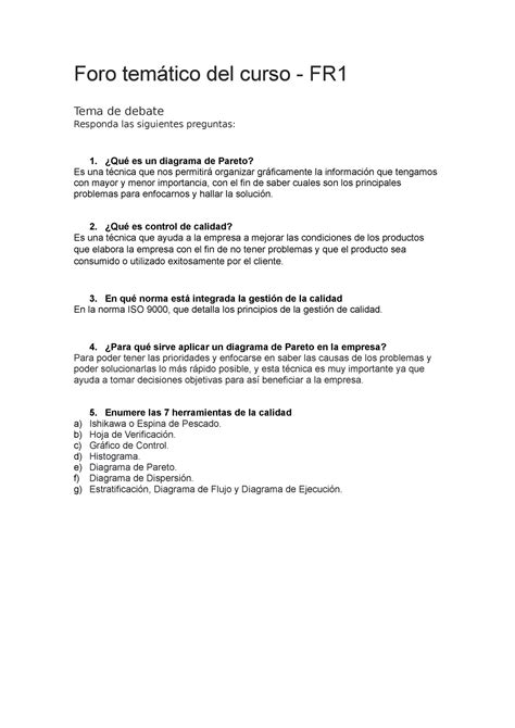 Foro numero 1 Gestión de calidad senati Foro temático del curso