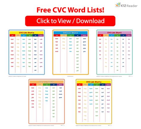 Cvc Word List Printable