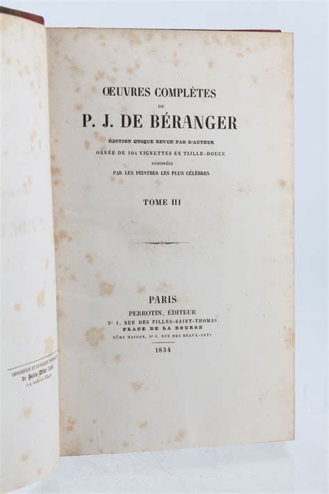 Beranger Oeuvres Compl Tes De P J De B Ranger Erste Ausgabe