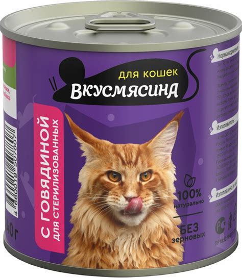 ВКУСМЯСИНА влажный корм для стерилизованных кошек с говядиной, в ...