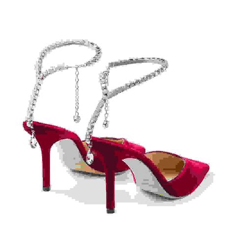 SAEDA 85 Red Velvet Pumps With Crystal Embellishment Winter 2022