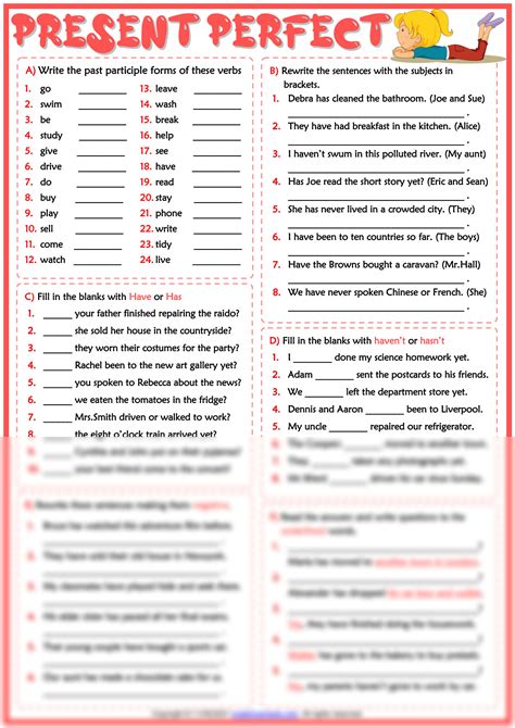 SOLUTION Present Perfect Tense Esl Printable Grammar Test Worksheet