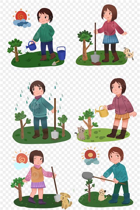 Colección De Ilustraciones De Arbor Day Niños Que Plantan árboles Hojas