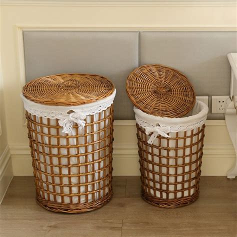 Luxury Farmhouse Style Round Rattan Hamper Rattan Space Saving Woven