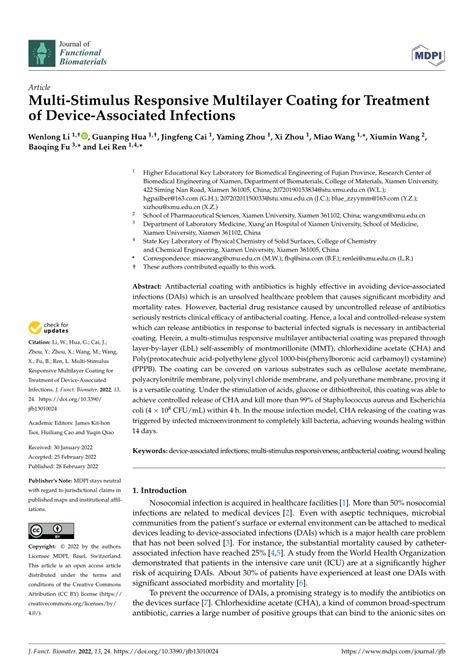 Pdf Multi Stimulus Responsive Multilayer Coating For Treatment Of