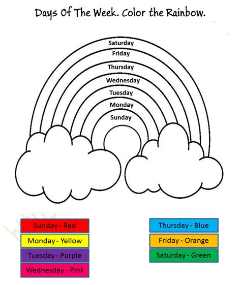 Days Of Week Color Kindergarten Worksheets Back To School