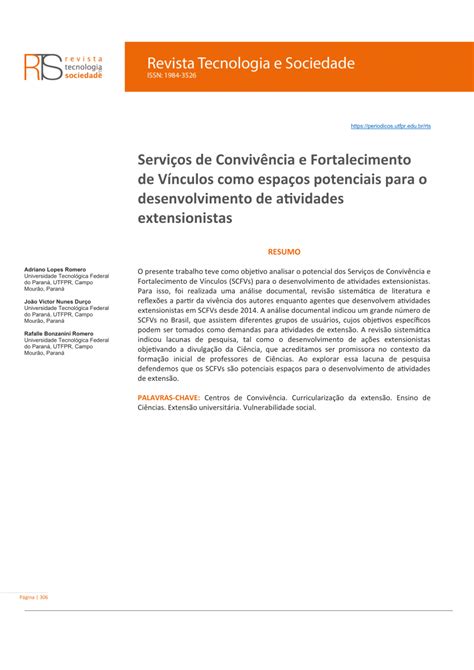 PDF Serviços de convivência e fortalecimento de vínculos como espaços