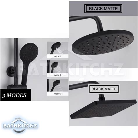 BATHKITCHZ 3in1 Rain Shower Set Matte Black Rainfall Shower Head Faucet Bath Mixer Tap Hot Cold
