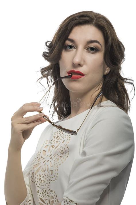 Modern Fashion Ideas Closeup Portrait Of Alluring Caucasian Brunette Woman In Dark Glasses