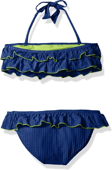 Amazon Jessica Simpson Girls Striped Ruffle Two Piece Bikini Navy 16 Clothing Shoes
