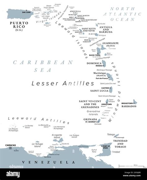 Eastern Caribbean islands, gray political map. Puerto Rico, Virgin ...