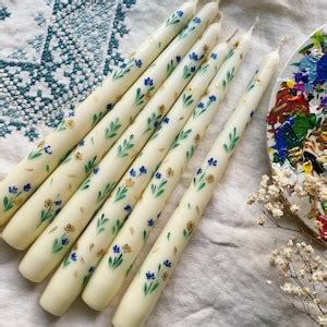 Set Of 2 Hand Painted Taper Candles Floral Taper Candles Flower