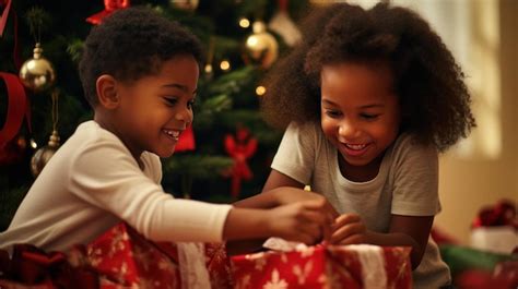 Premium Photo | Showing children opening presents on Christmas morning