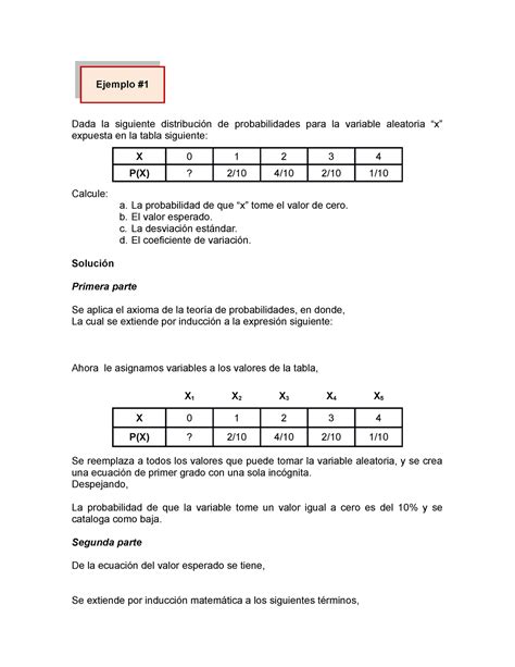 Valor Esperado Problemas Resueltos Dada la siguiente distribución