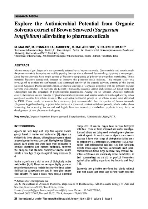 Pdf Explore The Antimicrobial Potential From Organic Solvents Extract Of Brown Seaweed