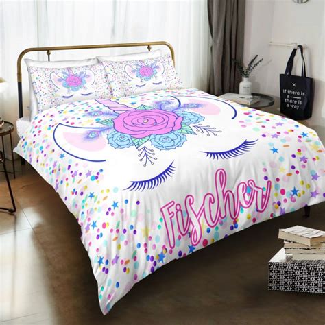 Personalized Custom Cute Purple Unicorn Lash Bedding Set Unilovers