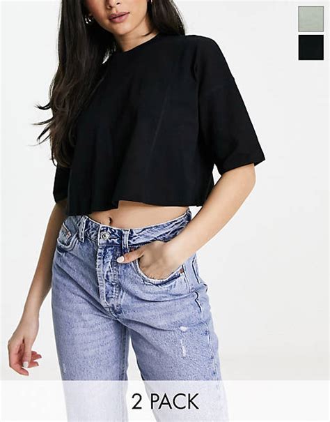 Miss Selfridge Lot De 2 T Shirts Crop Top Oversize Coupe Carrée à