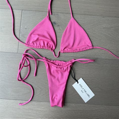 Bubblegum Pink Triangle String Bikini Set SO Depop