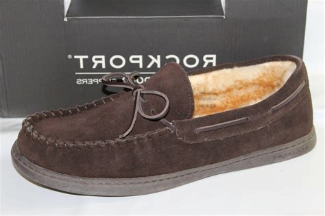 ROCKPORT SUEDE MOCCASIN MEN'S INDOOR/OUTDOOR SLIPPERS, DK CHOCOLATE