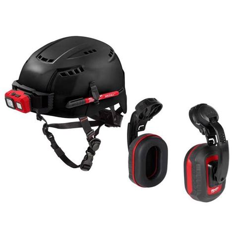 Milwaukee Bolt Black Type 2 Class C Vented Safety Helmet W Bolt Earmuffs With Noise Reduction