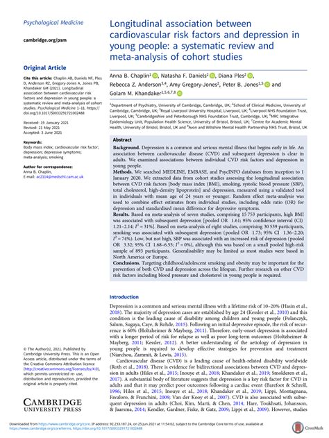 Pdf Psychological Medicine Longitudinal Association Between