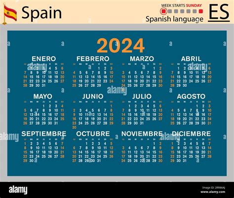 Calendario de bolsillo horizontal español para 2024 dos mil