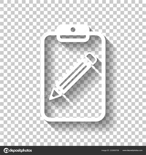 Tablet Paper Pencil White Icon Shadow Transparent Background Stock