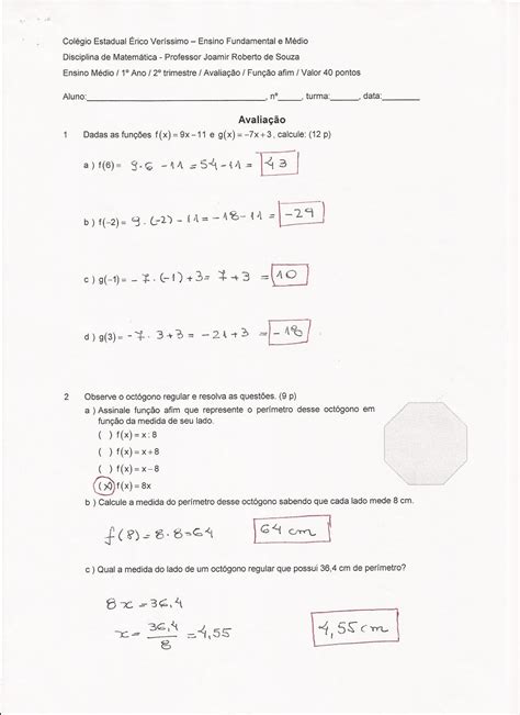 Lista De Exercícios De Função Afim Gabarito LIBRAIN