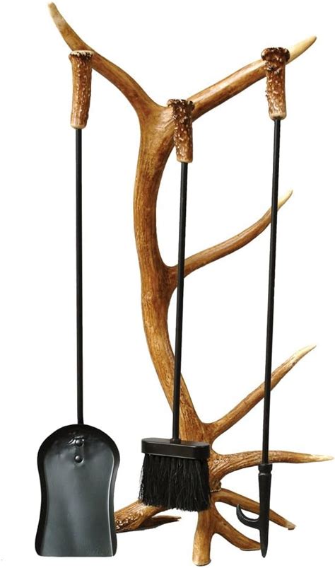 Black Forest Décor Antler Fireplace Tool Set 4 Pcs Home