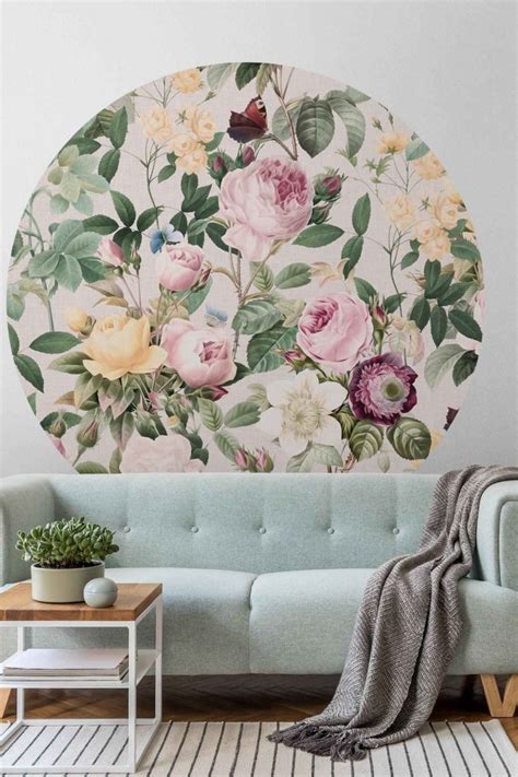 Runde Tapete Selbstklebend Vintage Blumen Illustration Xxl In