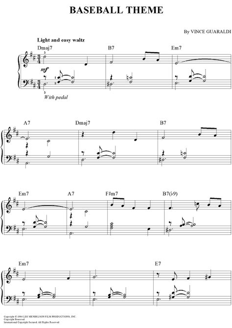 Baseball Theme Sheet Music For Easy Pianochords Sheet Music Now