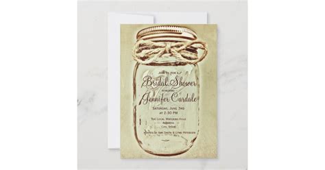 Mason Jar Rustic Country Bridal Shower Invitations | Zazzle