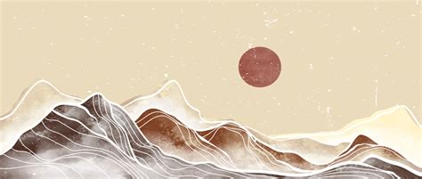 Natural abstract mountain landscape and line art pattern. Abstract contemporary aesthetic ...