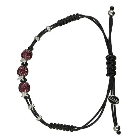 Pippo Perez Bracciale 3 Coccinelle Cordino Nero Oro Diamanti E Rubini