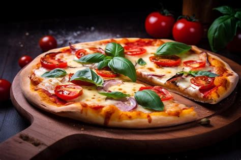 Premium Ai Image A Pizza With Tomatoes Basil And Basil On It