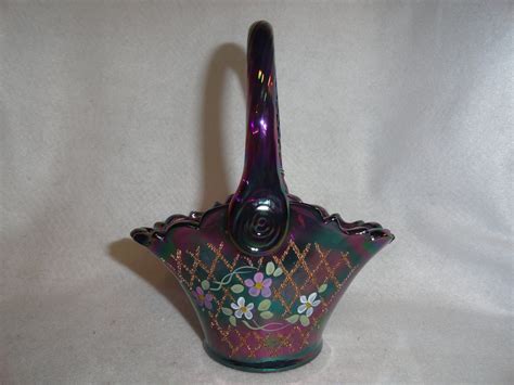 Fenton Hand Painted Carnival Art Glass Basket Etsy