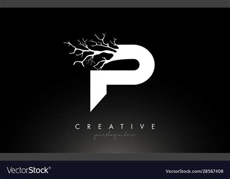 Letter P Design Logo With Creative Tree Branch Vector Image