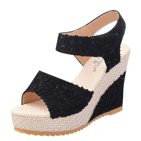 Lovskoo Women S Boho Wedge Sandals Open Toe Ankle Strap Summer